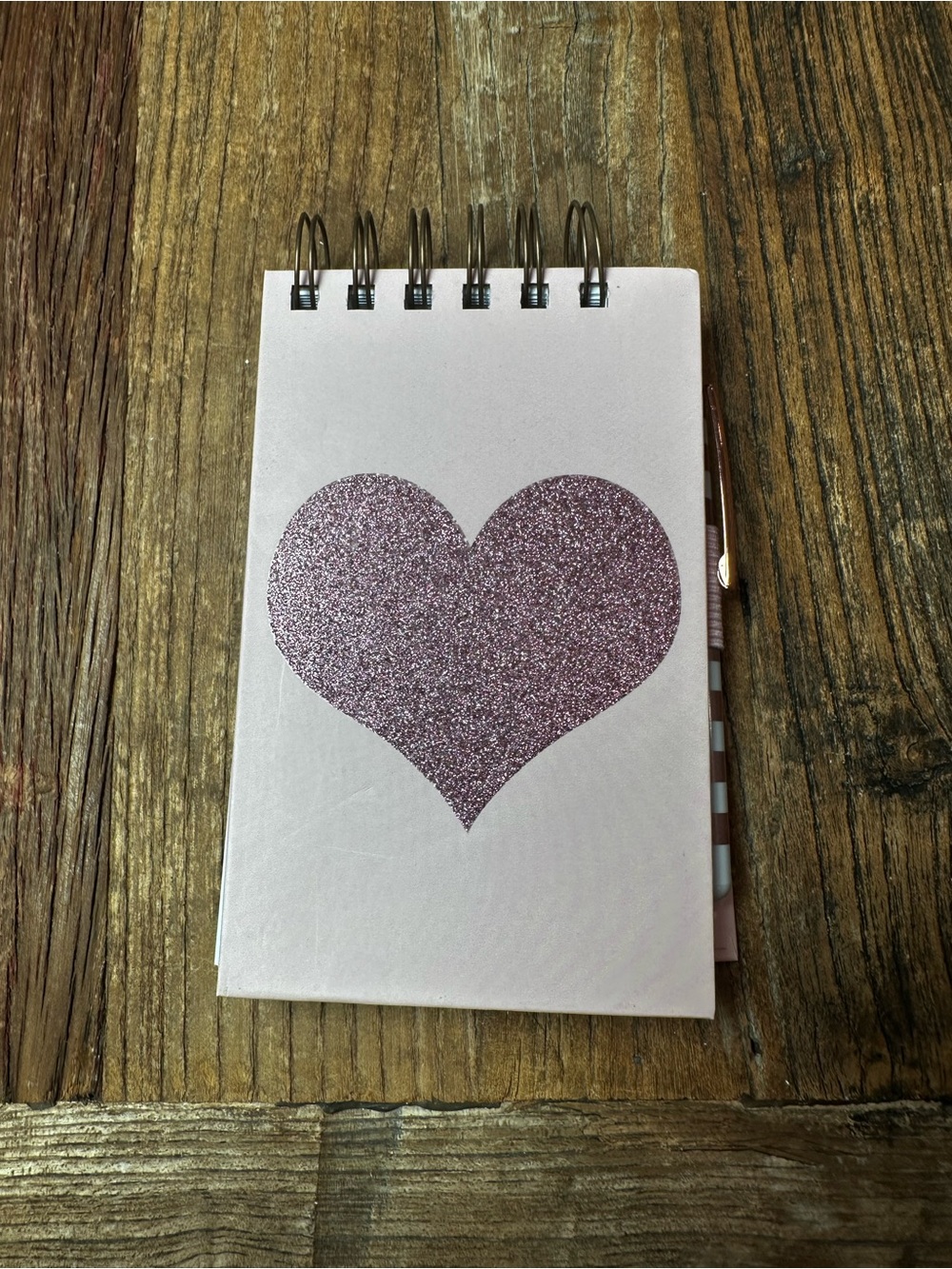 Glitter Heart Spiral Notebook - Pink Cover with Pen